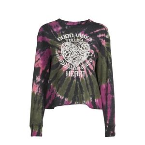 No Boundaries NWT Juniors' Cropped "Good Vibes" Tie Dye Long Sleeve Top 783